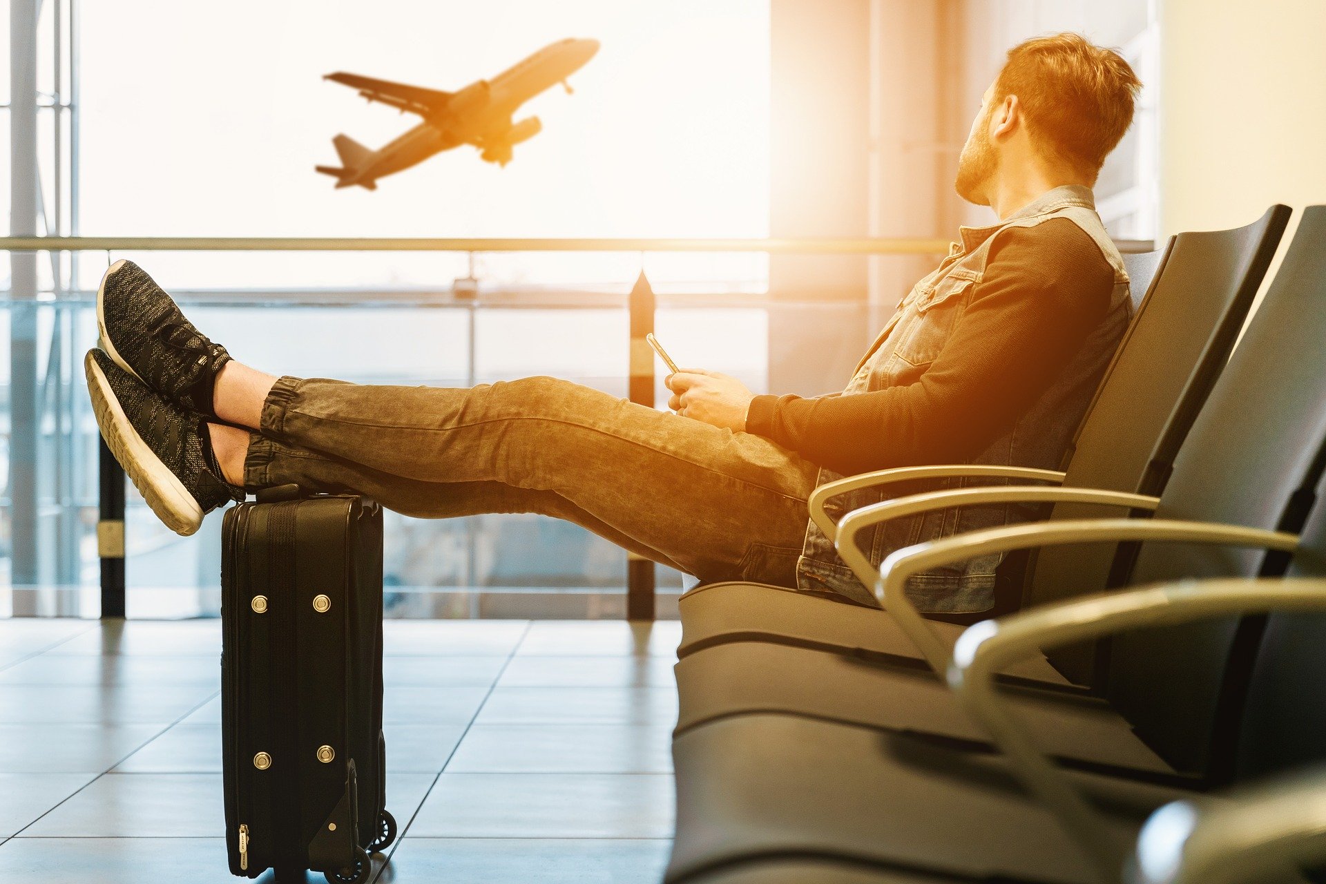 man at airport fear of flying